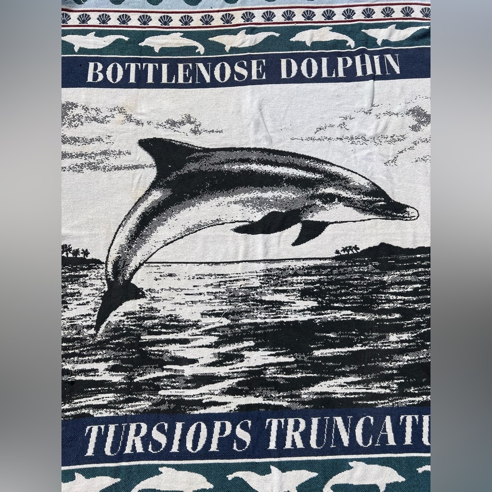 VTG BOTTLENOSE DOLPHIN Jacquard Woven Throw Blanket 62x43 Ocean Marine Life Gift - Picture 2 of 5